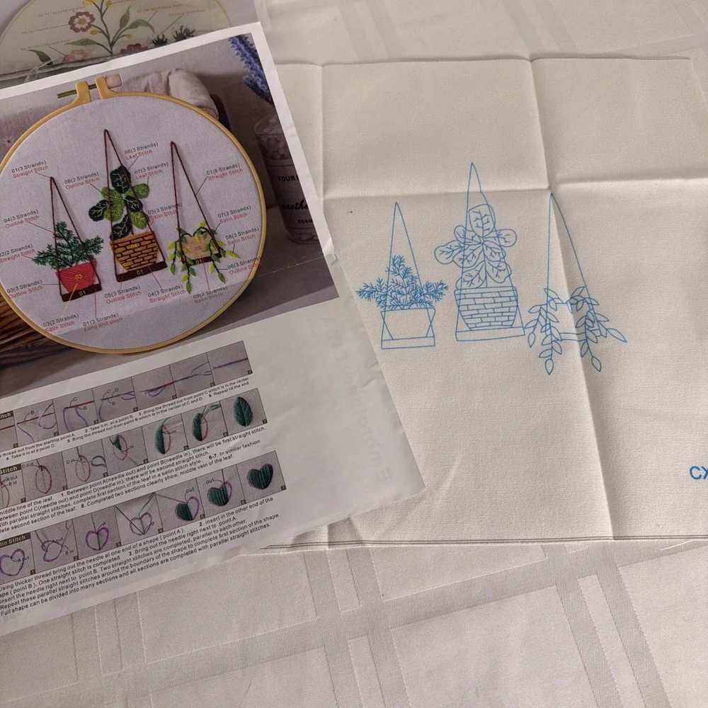 Boho Wild Flower Embroidery‎ DIY Art Kits Stamped Cloth Beginner Kits with Hoop